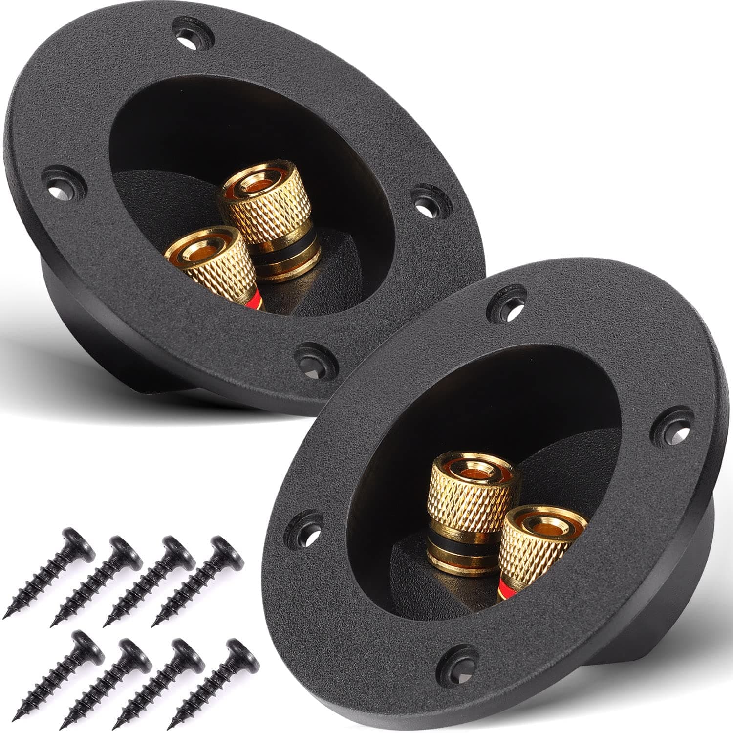 2 PCS 2-Way Speaker Box Terminal Binding Post, DIY Home Car Stereo Screw Cup Connectors, Round Spring Cup Subwoofer Plugs