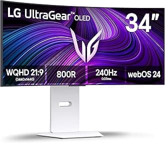 34GX90SA-W 34-inch Ultragear WQHD (3440 x 1440) OLED Curved Gaming Monitor 240Hz, 1ms, NVIDIA G-Sync Compatible, AMD FreeSync Premium, VESA DisplayHDR True Black 400, webOS, USB Type-C, White