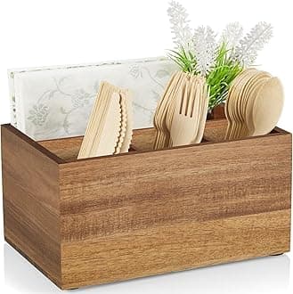 Utensil Caddy, Silverware Caddy for Party, Acacia Wood Silverware Holder, Silverware Organizer Countertop, Cutlery Storage Containers for Kitchen Table