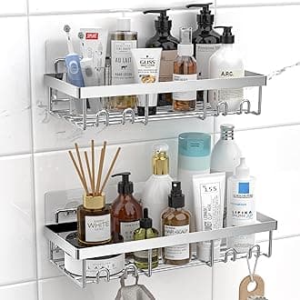 MoforocoShower Caddy Shelf Organizer Rack, Self Adhesive Black Bathroom Shelves Basket, Home Farmhouse Wall Inside Organization and Storage Decor Rv Accessories, First Camper Apartment Essentials