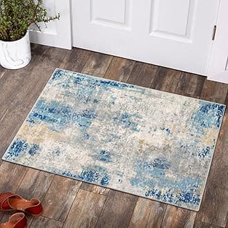 Lahome Modern Abstract Area Rug - 2x3 Washable Small Front Door Rug for Entryway Mat Contemporary Faux Wool Non-Slip Soft Floor Indoor Carpet for Living Room Kitchen Bathroom RV,Blue/Yellow/Ivory
