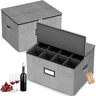 homyfort Wine Glass Storage Box with Dividers, Crystal Stemware Storage Containers Hard Shell, Service for 24 Wine Glasses Or Goblet (Grey)