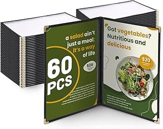 WeChef 60 Pack Restaurant Menu Covers 8.5 x 14inch Book Style 2 Pages 4 Views