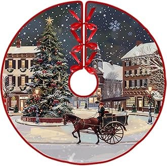 Christmas Lonely House Tree Skirt by Leo Walker Beach Xmas Tree Mat Farmhouse Rustic Party Home Decoration Holiday Indoor Outdoor Ornaments 30/36/48 inch