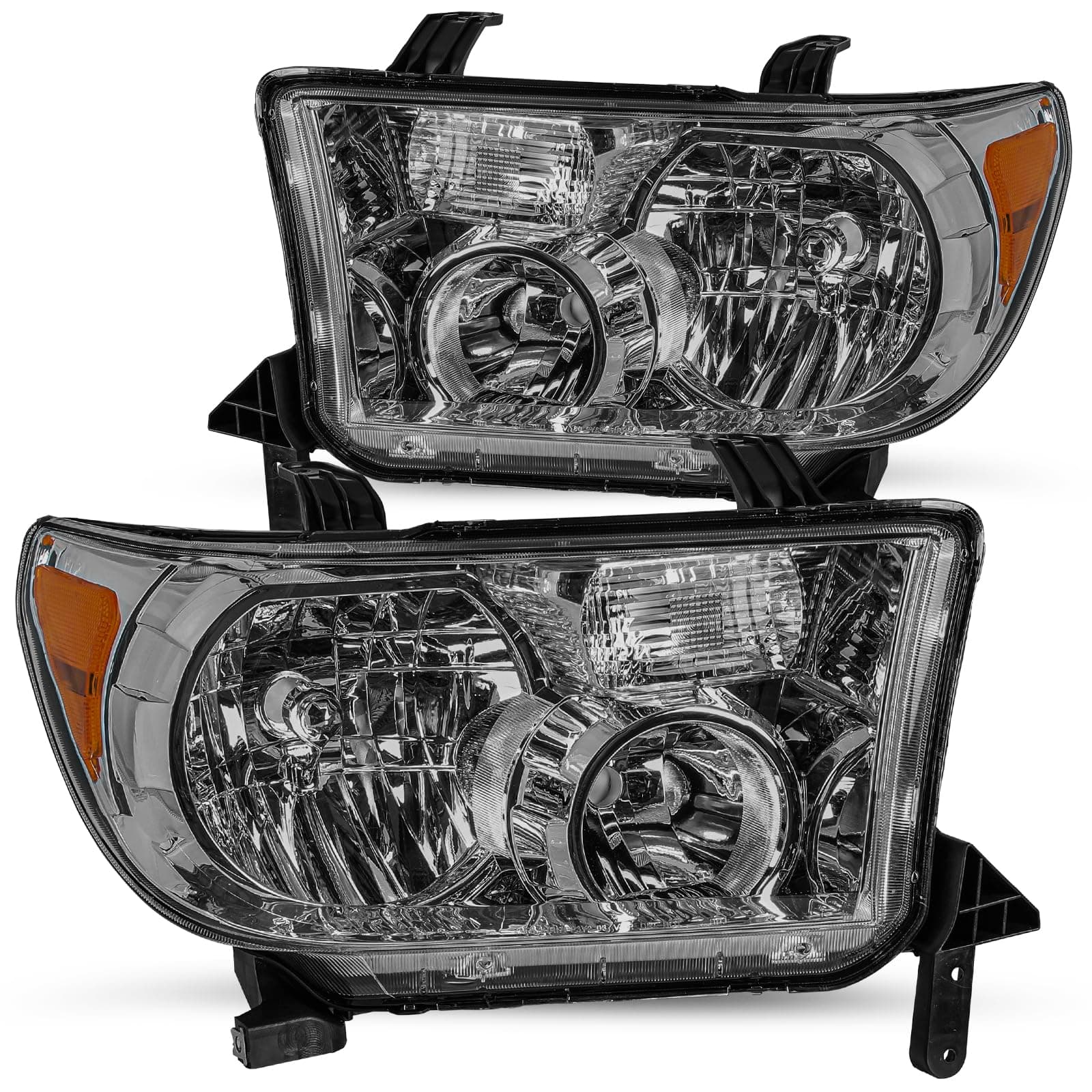 JSBOYAT Headlight Assembly Replacement for 2007 2008 2009 2010 2011 2012 2013 Toyota Tundra / 2008-2017 Sequoia Amber Reflector with Smoke Lens, w/o Headlight Leveling Adjuster