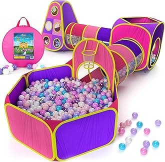 Playz 4pc Girls Playhouse Jungle with Tents, Tunnels, & Basketball Hoop