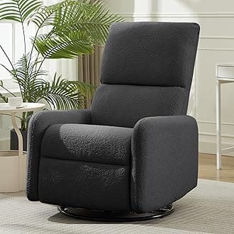 360° Swivel Glider Chair, Rocking Chair Nursery with Side Pockets, Deep Cushioned Seat, Nursery Chair with Steel Structure Base, Sherpa Swivel Chairs for Living Room, Bedroom, Baby Room