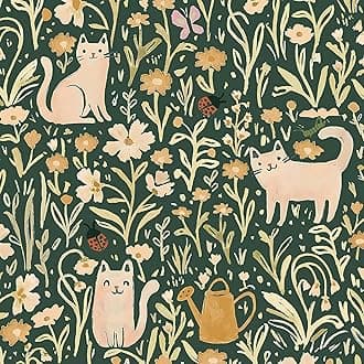 CiCiwind Peel and Stick Wallpaper Green Floral Contact Paper 41cm×15m Waterproof Self Adhesive Vinyl Wrap Yellow Flower Animals Wallpaper Thicken Sticky Back Plastic for Wall Furniture