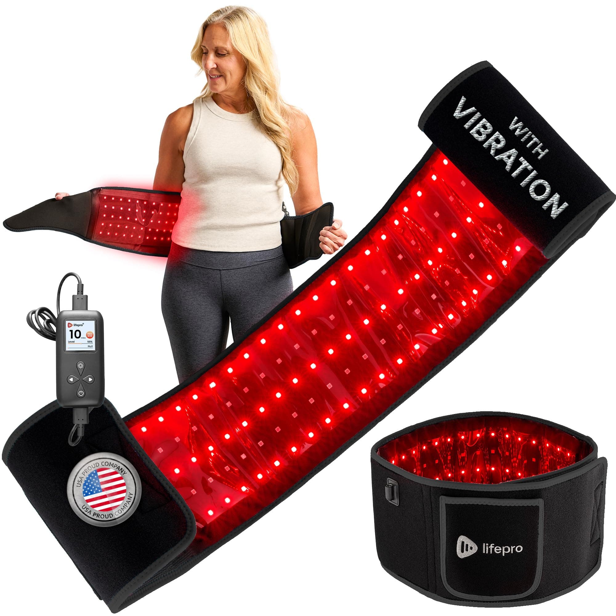 Lifepro Red Light Therapy Belt – Allevared Infrared Red Light Therapy for Body, Back Pain and Shoulder - 660nm & 850nm Near Infrared Heating Pad – Adjustable & Portable for Wellness & Relaxation