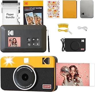 KODAK Mini Shot 2 Retro 4PASS 2-in-1 Instant Digital Camera and Photo Printer (2.1x3.4) Initial 8 Sheets + 60 Sheets Gift Bundle, Yellow