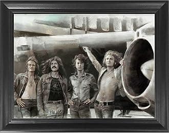 Red Zeppelin Classic Rock Band 3D Poster Wall Art Decor Framed Print 14.5x18.5 Inches Lenticular Poster & Photos Anniversary Gift for Men Girls Bedroom Jimmy Pages, Robert Plant, John Bonum
