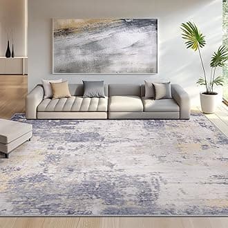 RELEANY Washable Area Rugs 9'x12' Non-Slip Modern Abstract Soft for Living Room Entryway Bedroom Nursery, Print Pattern, Purple Grey Cream Yellow