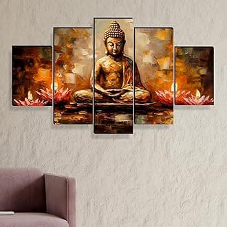 SAF Buddha Paintings For Wall Decoration - Set Of Five, 3D Modern Art Painting For Living Room Large Size With Frames For Home Decoration, Hotel, Office 76.2 Cm X 45 Cm Sanfpnls35458, Engineered Wood