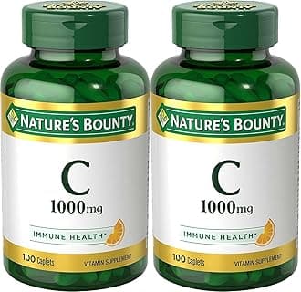 Nature's Bounty Vitamin C Pills and Supplement, 1000mg, 100 Caplets, Pack of 2