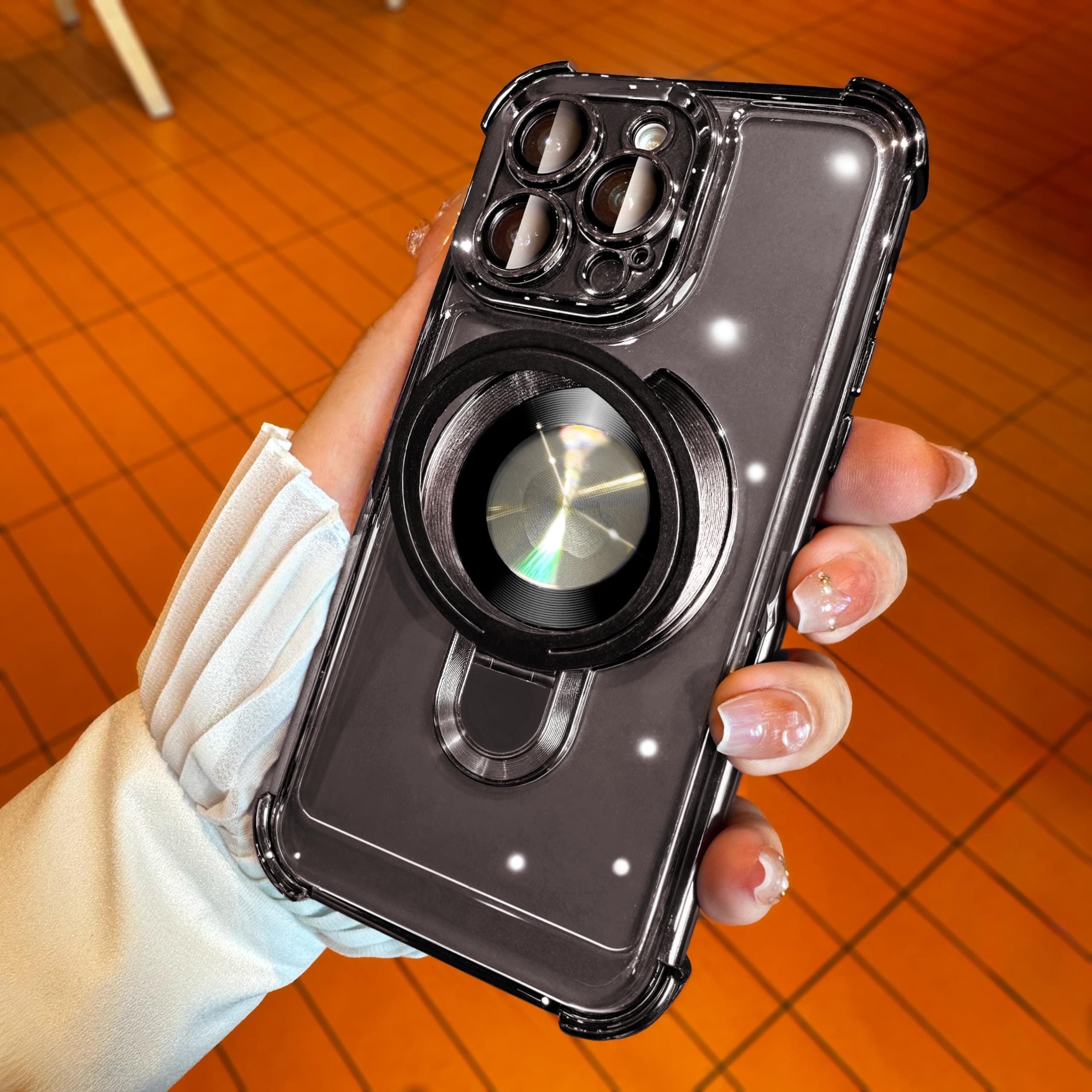 ivencaseMagnetic for iPhone 14 Pro Max Case with MagSafe, Full Camera Lens Protector Plating TPU Clear Phone Case, [Build in Kickstand] [Great Grip Feeling] Shockproof Protective Case, Black