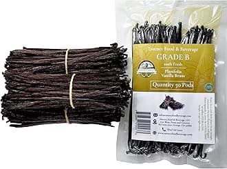 50 Vanilla Beans Grade B for Making Vanilla Extract, Vanilla Beans Bulk for Extract Grade 4-5 inches, Perfect for Homemade, baking and cooking. (50 Vanilla)