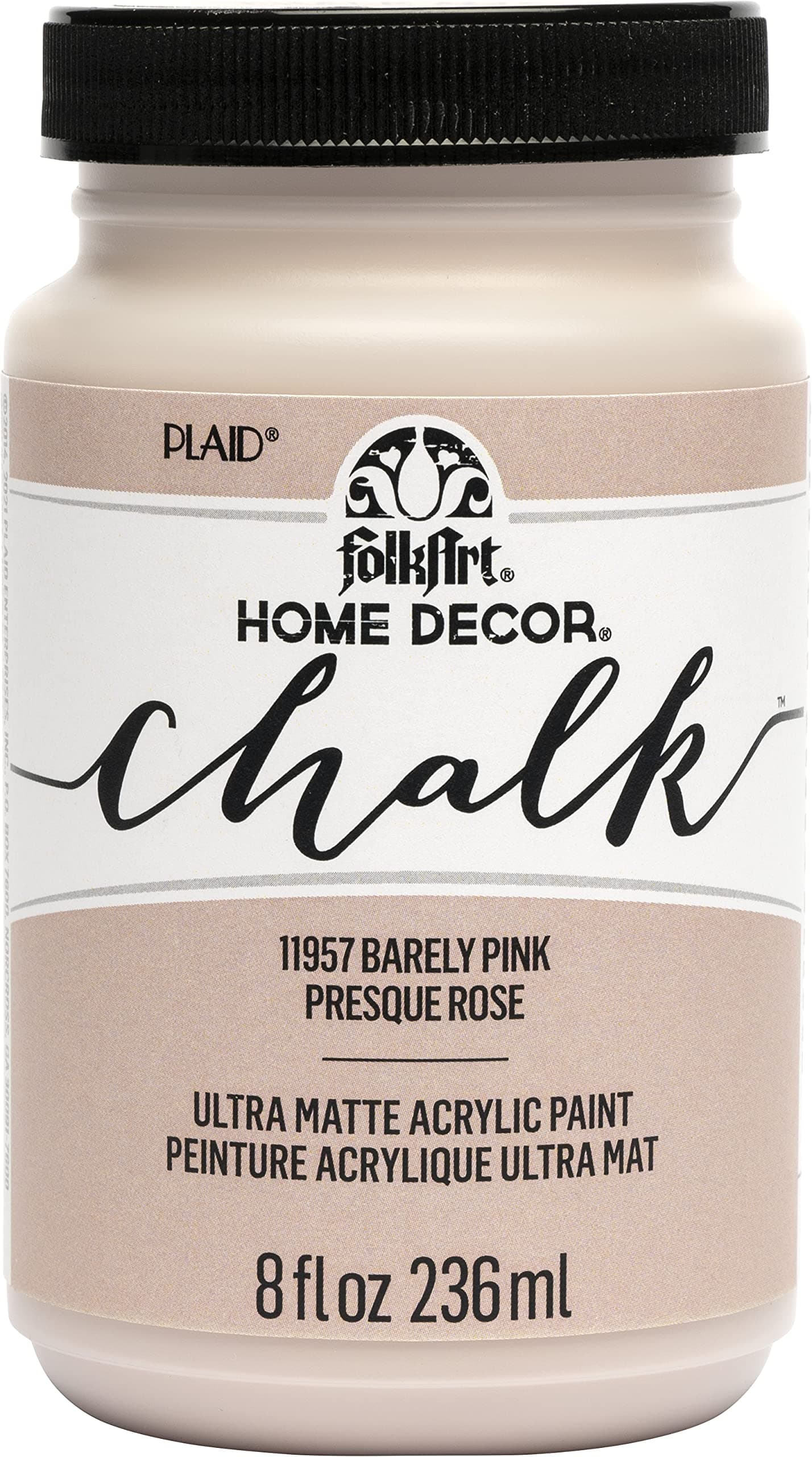 Barely Pink Assorted Home Décor 8 fl oz / 236 ml Acrylic Chalk Paint For Easy To Apply DIY Arts And Crafts, Ultra Matte Finish, 11957