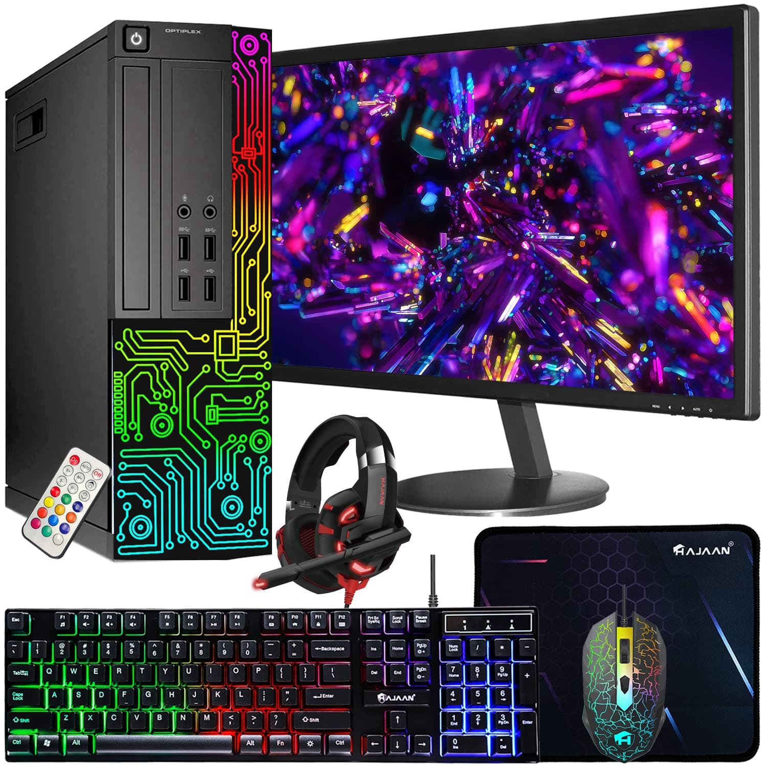 Dell OptiPlex Desktop RGB Computer PC, Intel Core i7 Processor, 16GB RAM, 512GB SSD, 24 Inch HDMI Monitor, RGB Keyboard Mouse and Headset, WiFi, Windows 11 Pro (Renewed)