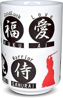 Japanese Yunomi Sushi Tea Cup Mino Ware, Kanji Print on The White Background