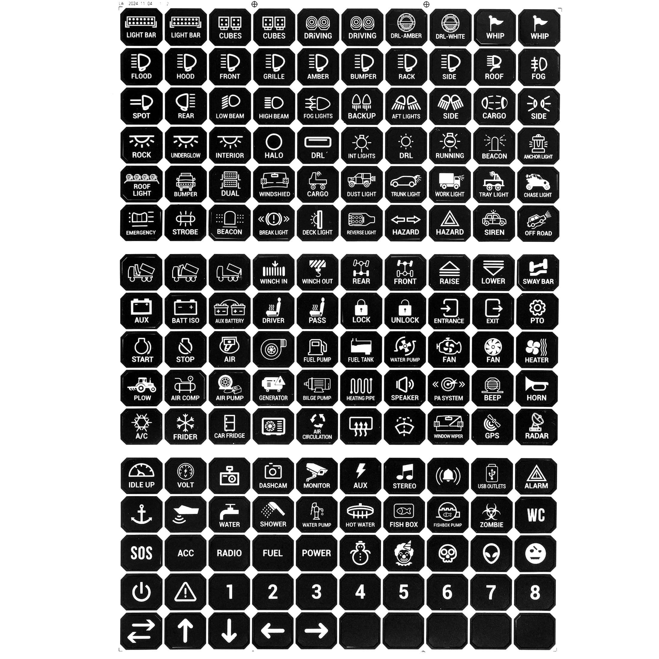 160Pcs Horizontal Switch Panel Sticker, Switch Label Kit for Auxbeam Switch Panel BC60, BA80, BB80, RA60, RA80, RB80, AR-800 AR-820 AC-800 RC-800, Waterproof PVC Switch Control Panel Labels