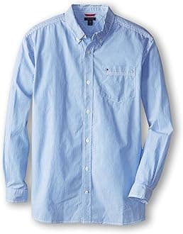 Boys Long Sleeve Woven Shirt, 100% Cotton, Collared Button-Down with Embroidered Logo