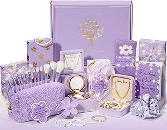 Easter Basket Gifts for Tween & Teen Girls, 8 PCS Birthday Gift Teenage Girl Gifts Trendy Stuff w/Fun Task Tag Makeup Brushes & Bag, Empower Positive Wrapped Gift Prefilled Stuffers for Daughter Niece