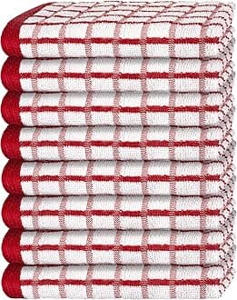 White Classic Premium Dish Towels for Kitchen, with Hanging Loop [8 Pack] Heavy Duty Absorbent 100% Cotton 410 GSM Terry Kitchen Towels, 16x26 (Red)