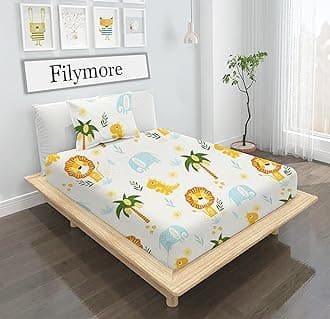 Filymore Lion Single bedsheet for Girls Kid bedsheet for Small Size Bed 240 TC Microfiber Soft Cartoon bedcover for Kids Room (90x60 Inches)(White and Yellow)