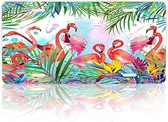Flamingo License Plate,Tropical Flowers Leaves License Plates Decorative Car Front,Metal Car Plate,License Plate,Vanity Tag,Aluminum Noverlty License Plate for Men/Women/Boy/Girls Car 6×12 Inch