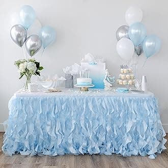 Tutu Table Skirt - Tulle Table Skirt Decoration - Mesh Fluffy Tulle Tablecloth for Birthdays, Wedding Shower, Gender Reveal, Prom, Graduation, Christmas, Easter, Anniversary Party (Icy Blue, 6ft)