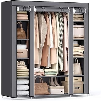 SONGMICS Closet Wardrobe, Portable Closet for Bedroom, Clothes Rail with Non-Woven Fabric Cover, Clothes Storage Organizer, 59 x 17.7 x 69 Inches, 12 Compartments, Gray ULSF03G