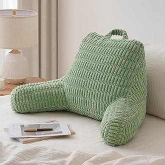 Blissful Diary Reading Pillow, Backrest Pillow with Shredded Memory Foam for Adult & Children, Designed for Bed and Couch Sitting Up, Includes Arms, Pockets and Washable Cover, Sage Green