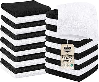 Utopia Towels 24 Pack Cotton Washcloths Set, 100% Ring Spun Cotton, Premium Quality Flannel Face Cloths, Highly Absorbent and Soft Feel Fingertip Towels, Black, White