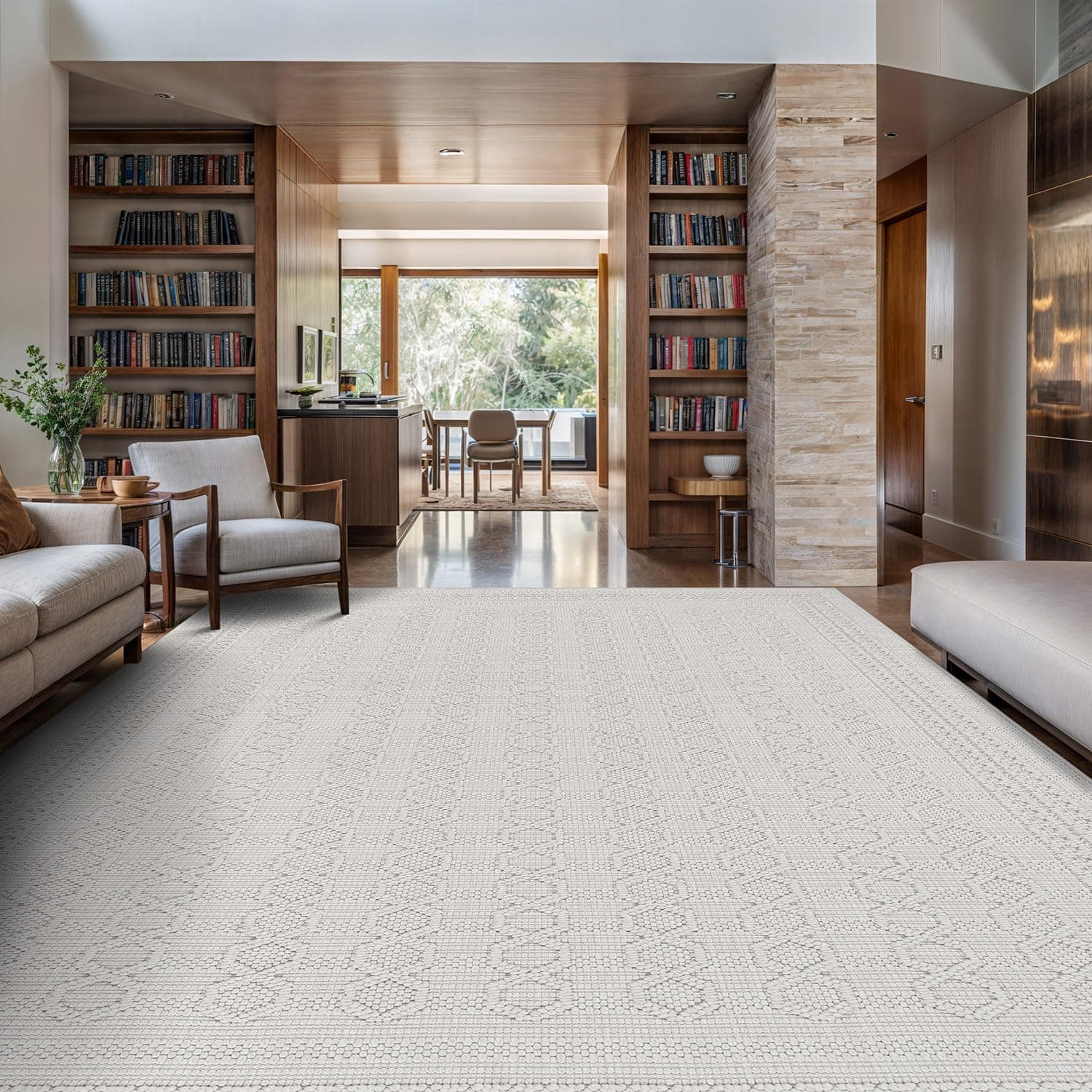 Luul Home Micro Loop Indoor Rug White 5x7 Boho Geometric Neutral Area Rugs for Living Room Soft Luxury Modern Low and High Pile Durable Stain Resistant Non-Shedding Indoor Area Carpet 5 x 7