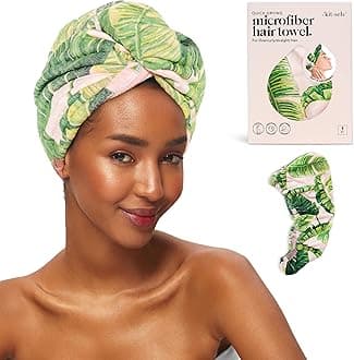 Kitsch Microfiber Hair Towel Wrap - Quick Dry Curly Hair Wraps for Women Wet Hair | Microfiber Towel for Hair | Hair Drying Towel Wrap | Hair Towels for Women | Hair Turban for Wet Hair (Palm Leaves)