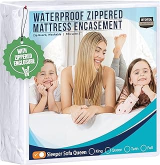 Zippered Mattress Encasement Sleeper Sofa Queen, 100% Waterproof Bed Bug and Dust Mite Proof Mattress Protector, Absorbent Six-Sided Mattress Cover