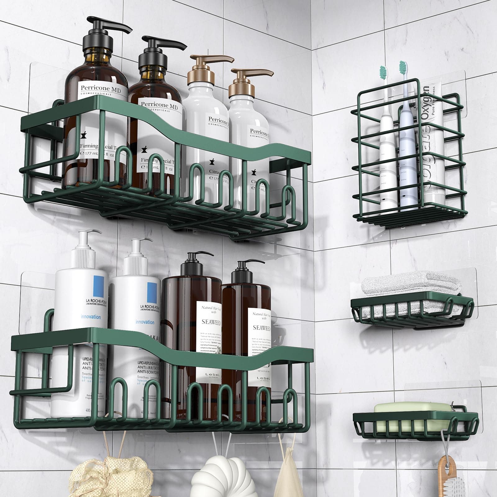 EUDELE 5-Pack Rustproof Stainless Steel Shower Caddy – No Drill Adhesive Bathroom Organizer with Large Capacity, Spacious Shower Shelves for Inside Shower, Kitchen & Home Decor Storage