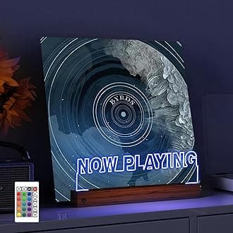 YuanDian Now Playing Vinyl Record Stand, Wooden Acrylic Holder for Vinyl Album Display with 16-Color Remote, Dimmable & Timer, Unique Gift for Vinyl Record Lovers Music Enthusiasts