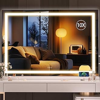 Vanity Mirror with Lights, 47" x 30" LED Makeup Mirror, Lighted Makeup Mirror with Dimmable 3 Modes, Touch Screen Control Vanity Mirror Square White