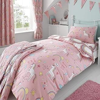 Happy Linen Company Girls Kids Unicorns Rainbows Pink Toddler Cot Bed Reversible Duvet Cover Bedding Set