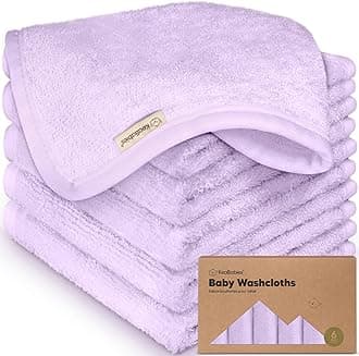 6-Pack Baby Washcloths - Soft Absorbent Viscose from Bamboo Wash Cloths for Babies, Kids, Toddlers, Infant, Newborn Bath Towels, Gentle on Sensitive Skin, 10x10 Reusable Face Towels (Soft Lilac)