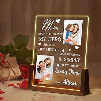 Ship Next Day Personalized Mother's Day Birthday Gifts for Mom From Daughter Son Kids, Custom Acrylic Light Up Picture Frame, Mothers Day Valentines Gifts for Wife from Husband, Personalized Mom Gifts
