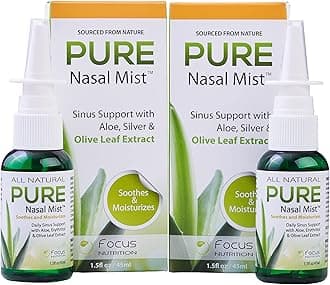 1.5oz | Sinus Relief Nasal Spray | Soothe and Moisturize Your Nose | Silver Nasal Spray with Aloe, Erythritol, and Olive Leaf Extract |2-Pack