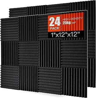 Acoustic Foam Panels 24 Pack Saiqiang 1" x 12"x 12" High Density Soundproofing Wedges for Wall, Noise Absorbing and Sound-Damping Sound Proof Fire-Resistant for Studio, Office, Gaming Room