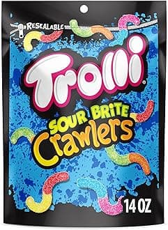 Sour Brite Crawlers, Candy, Cherry-Lemon, Strawberry-Grape & Orange-Lime, Sweet and Sour, Gummy Worms, 14 oz