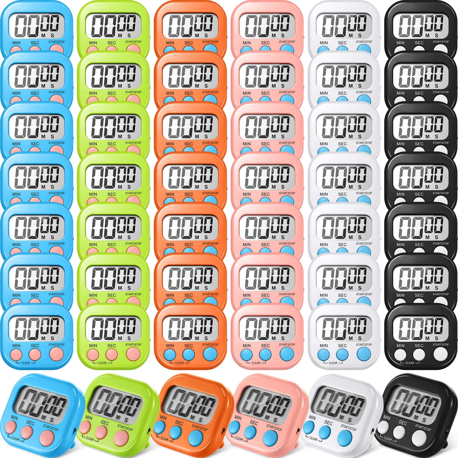 Macarrie 48 Pcs Digital Kitchen Timer Bulk Small Magnetic Backing Stand Timer Clock Loud Alarm LCD Display Electronic Minute Second Count up Countdown Alarm for Teacher Classroom Cooking Baking