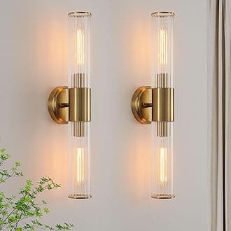 Wall Sconces Set of Two Brushed Brass Gold Wall Mounted Lamp Indoor Sconces Lighting with Stripped Glass Shade Modern Light Fixtures Bathroom Sconces Wall Decor Set of 2