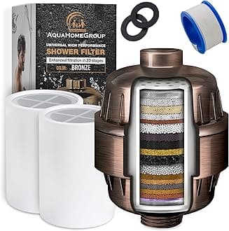 AquaHomeGroup 20 Stage Shower Filter with Vitamin C E for Hard Water - High Output Shower Water Filter to Remove Chlorine and Fluoride - 2 Cartridges Included -Consistent Water Flow Showerhead Filter