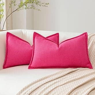 Artscope Pack of 2 Hot Pink Decorative Cushion Covers 12x20 Inch Soft Linen Texture Couch Throw Pillows Farmhouse Pillow Covers with Elegant Design for Sofa Bedroom Living Room Home Decor 30 x 50 CM