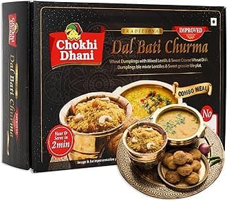 - Chokhi Dhani Ready to Eat Dal Bati Churma – Authentic Rajasthani Meal | Instant Indian Food Ready in 2 Minutes | Microwave, Stove Top or Hot Water Heating | 500g Pack | Ready to eat Meals